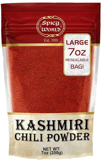 스파이시 월드 카슈미르 칠리 파우더 레드 7온스 리셀링 저열 고춧가루, 7 Ounce Bag