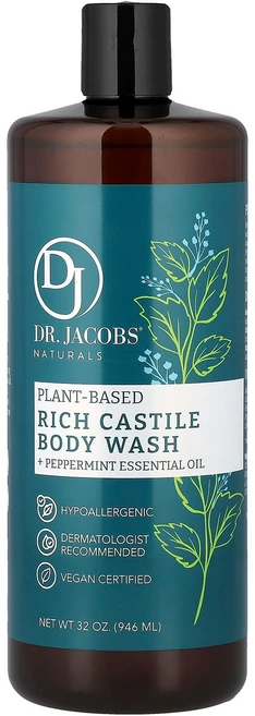 닥터 제이콥스 내추럴스 식물성 리치 캐스틸 바디워시 페퍼민트 에센셜 오일 함유 946ml (32oz) DJN-00548 - 쿠팡