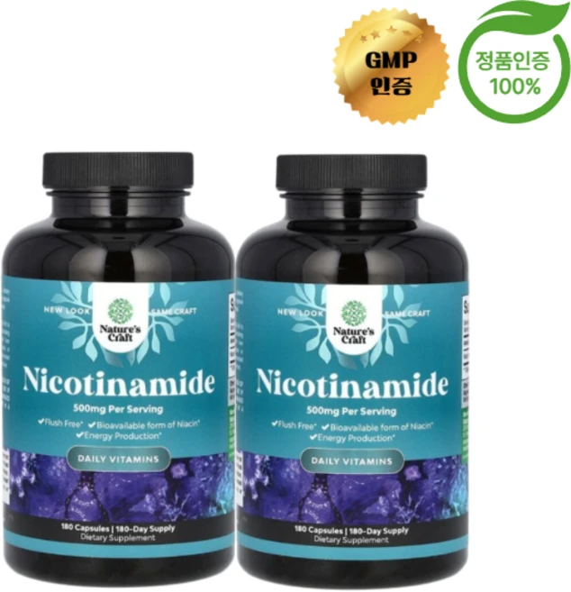 1+1 네이처스 크래프트 나이아신아마이드 500mg 캡슐 180정, 2개 - 쿠팡