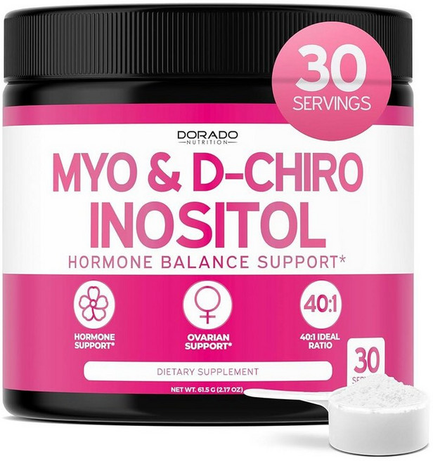 Myo-이노시톨 및 D-Chiro 이노시톨 보충제 파우더 (1회 제공량당 2050mg 이상적인 40:1 비율 Myo 이노시톨 30일 분량) 미국산, Myo-이노시톨 및 D-Chiro 이노시톨 보충제 파우, 61.5g, 1개