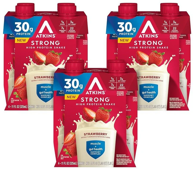 앳킨스 스트롱 하이 프로틴 쉐이크 딸기맛 4개입 3팩 - 쿠팡