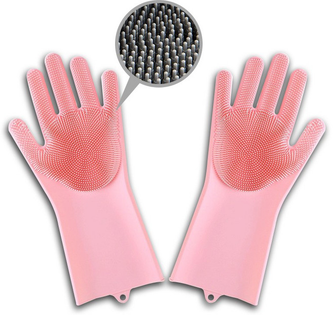 올라이프지 1+1 브러쉬 고무장갑 일체형 실리콘 수세미, 2개, FREE(one size), 핑크