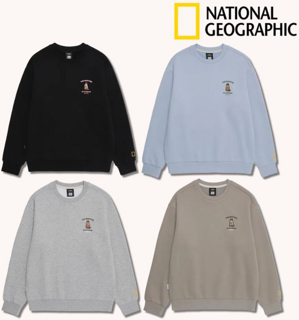 백화점정품 내셔널지오그래픽 남녀공용 기모 맨투맨 애니멀 그래픽 긴팔 티셔츠 세미오버