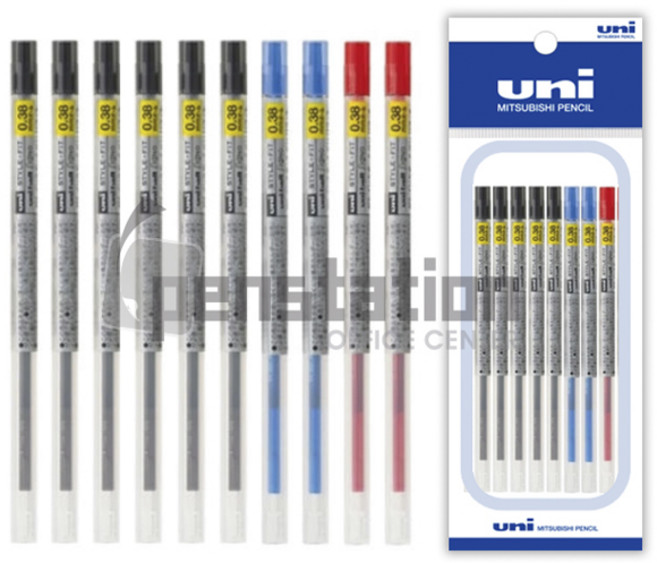 유니 스타일핏 단색 중성펜 0.28mm/0.38mm 리필심 세트, 스타일핏 0.38mm 흑색6+적색2+청색2 세트