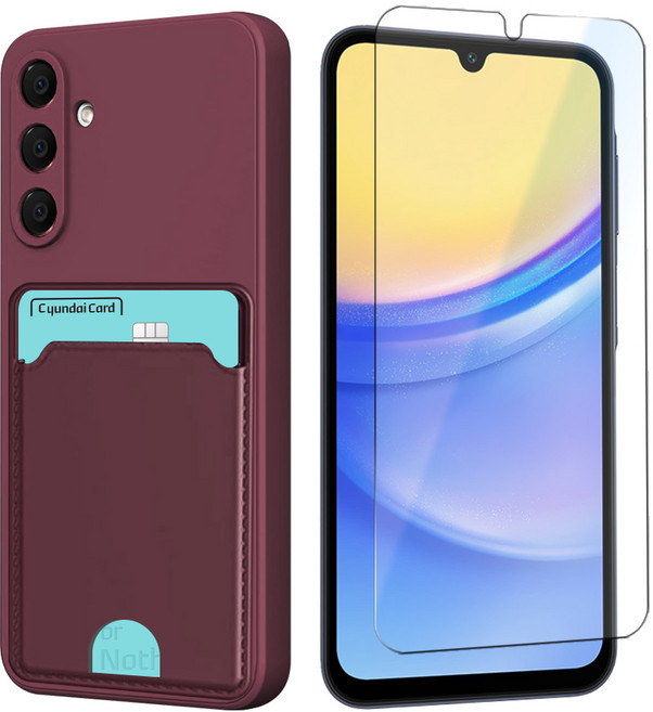 갤럭시 A15 버디3 카드 수납 카메라보호 컬러 휴대폰 케이스 + 강화유리 액정보호 필름