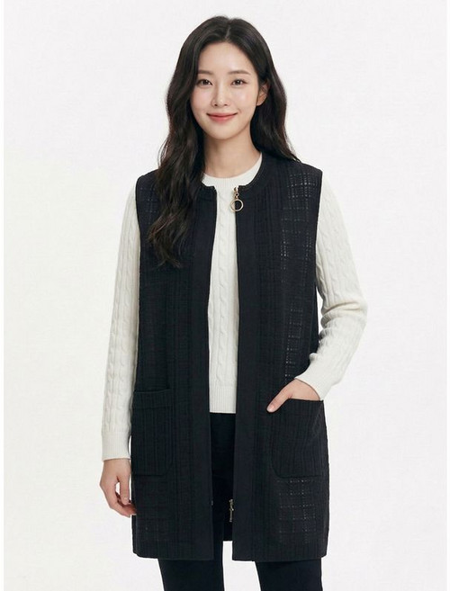 크로커다일레이디 블랙 체크패턴 집업 베스트 CLCMVT101