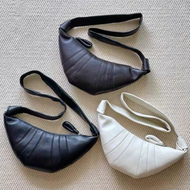 하옵 여성용 천연 양가죽 크루아상 크로스백