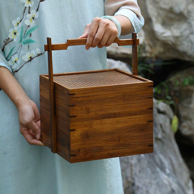 나무 도시락통 런치박스 찬합우드 소풍, 중형, 1개