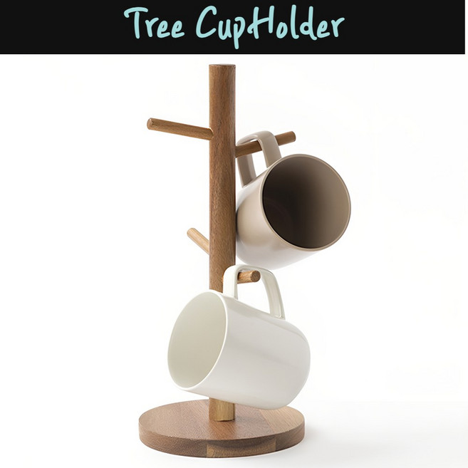 로아딕 깔끔정리 우드트리 컵홀더 주방 레스토랑 탕비실, 1개, 내추럴 우드