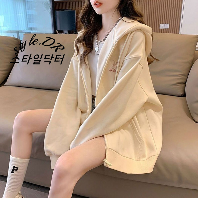스타일닥터 여성 긴팔 맨투맨 캐주얼 루즈핏 후드 집업 점퍼