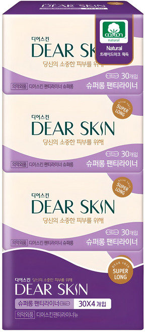 디어스킨 팬티라이너, 슈퍼롱, 30개입, 4개