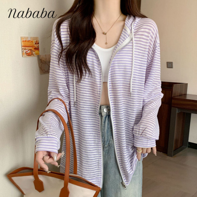 나바바 NC384 여성 얇은 시원한 단가라 긴팔 후드 집업