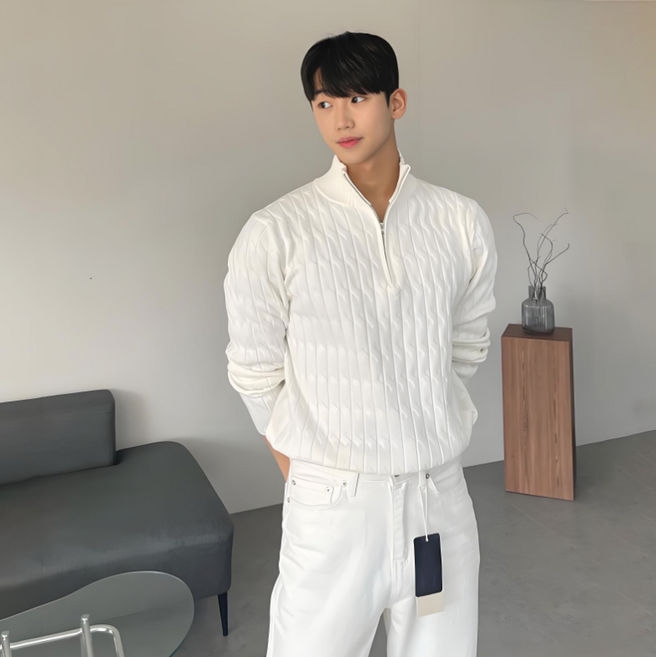 스타일닥터 빅사이즈 오버핏 니트 골지 반집업 폴라 맨투맨