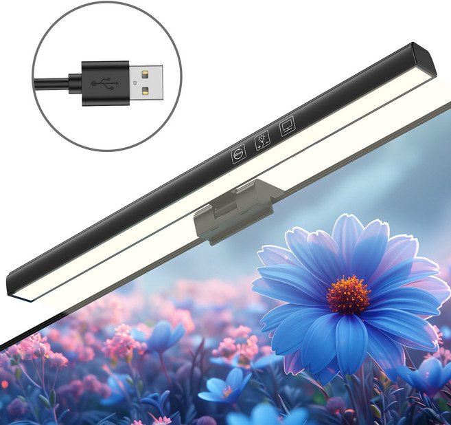 에비크 LED 모니터 조명 터치식 스크린바, 1개, 블랙 33cm