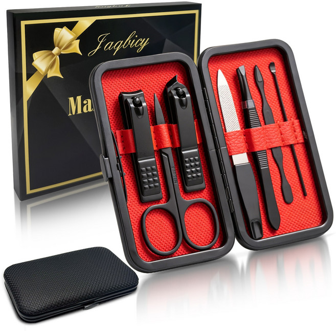 휴대용 손톱깎이 세트 7종 네일케어 귀지개 포함 미용 정리 세트, 1개, 블랙