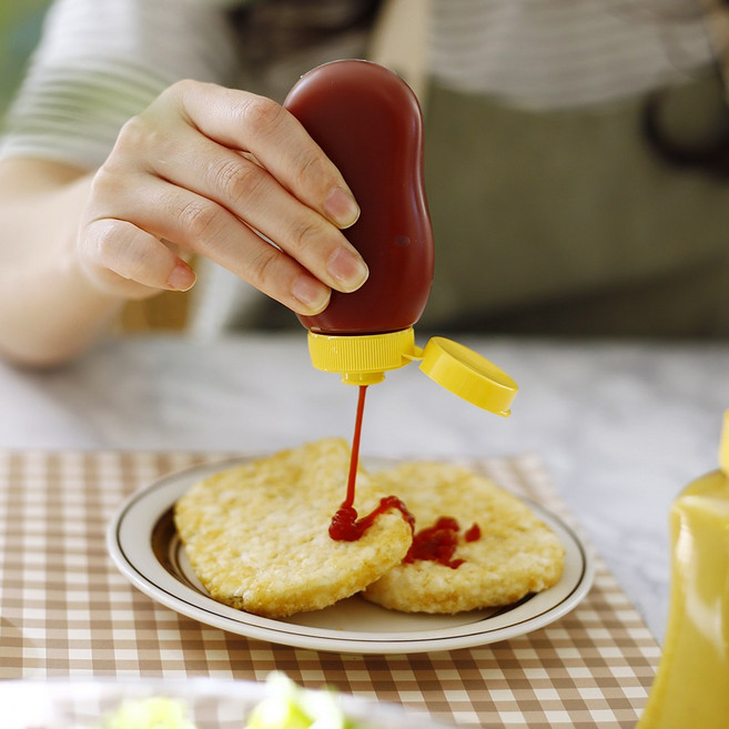 거꾸로 새지않는 플라스틱 캠핑 케찹 시럽 꿀 오일 실리콘 마개 미니 소스통 1p, 소 75ml, 1개