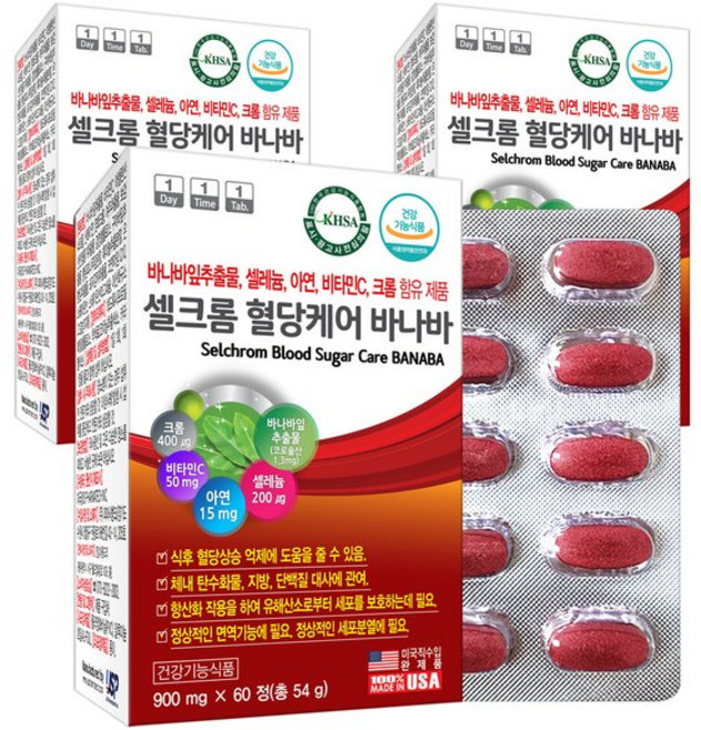 셀크롬 케어 바나바잎 60정X3개/케어 코로솔산 아연, 3개, 60정