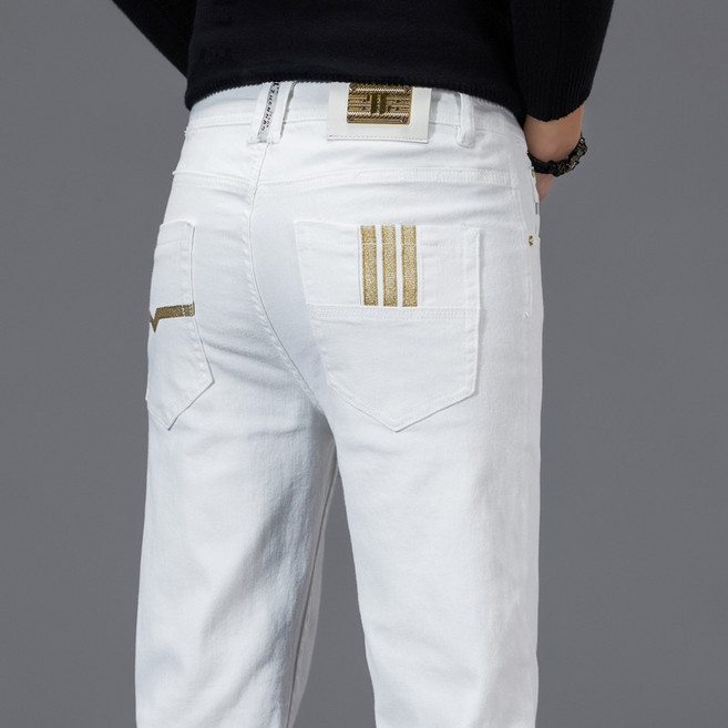 남자명품청바지 프리미엄 화이트 골드엠블럼 스트레이트핏 사계절 하이센스 데님팬츠 PGRADE