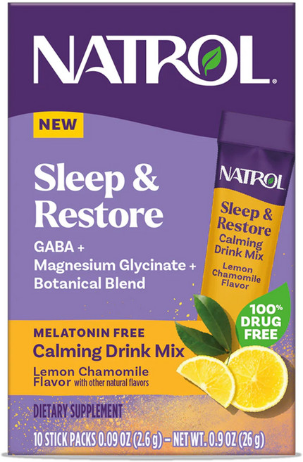 나트롤 멜라토닌 프리 무첨가 슬립 앤 리스토어 카밍 드링크 믹스 레몬 캐모마일 맛 10개입 Natrol, 1