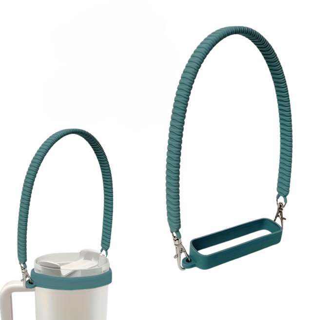 다용도 실리콘 물통 텀블러 손잡이 스트랩 컵홀더, 1개, 청록색