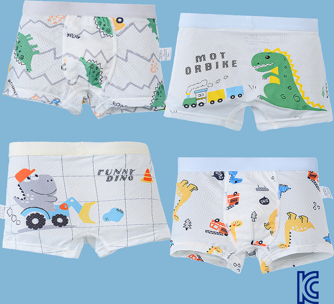 와이비비 남아 아이스실크 쿨 메쉬 공룡 디노 드로즈 사각 팬티 4종세트