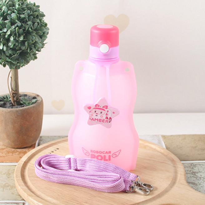 50% 특별 판매중 로보카 폴리 실리콘 워터백 280ml 물병, 핑크, 1개