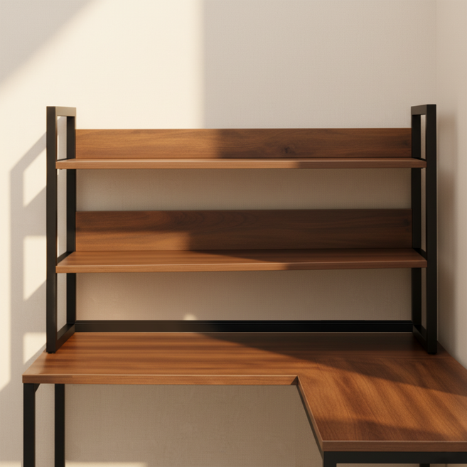 이엔비 데스크 책상 선반 책장, 2단, 브라운