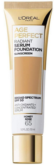 로레알 L'Oreal 파리 에이지 퍼펙트 래디언트 세럼 파운데이션 SPF 50 골든 썬 1oz 227517, 065 허니 로즈