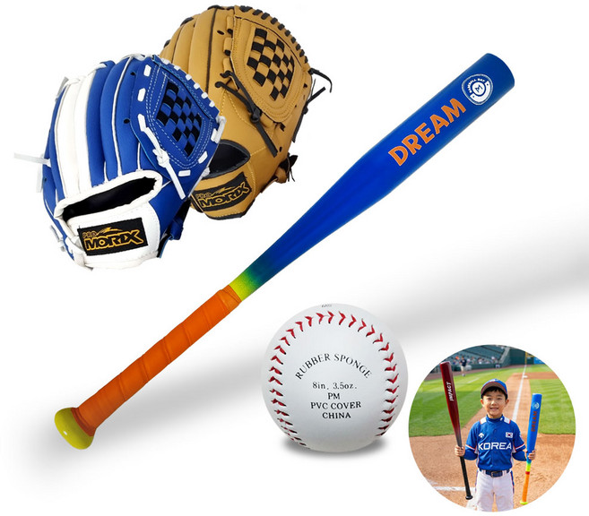 프로모릭스 알루미늄배트 24 블루+야구글러브+작은 야구공어린이 아동 초등저학년 야구방망이, 1세트, 단일