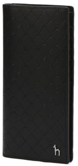 헤지스 블랙 로고패턴 소가죽 장지갑 (선물포장)