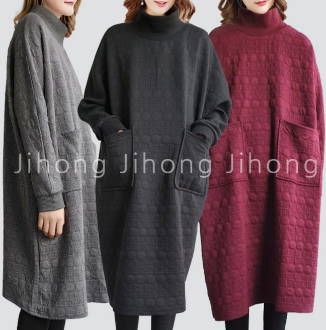 지홍 JIHONG 88~99 포근한 누빔 롱원피스 빅사이즈 루즈핏 박스핏 터들 XXXL 아주큰 겨울원피스