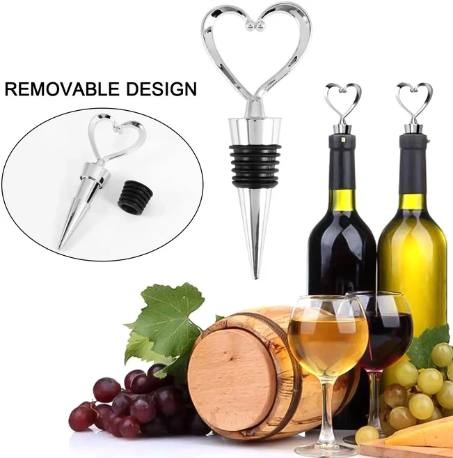J1UL1N 4Pcs 하트 와인 병 마개 씰링을위한 샴페인 Colser 맥주 - 사랑 장식 코르크, 01 silver