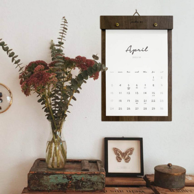 2022년달력 폴린 우드캘린더 A4 벽걸이달력 한글/영어, 영어 우드캘린더