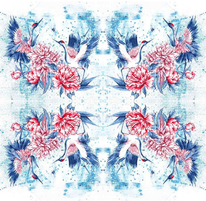 花鳥蝶谷巴特餐巾紙, 1個, 33x33 四格圖