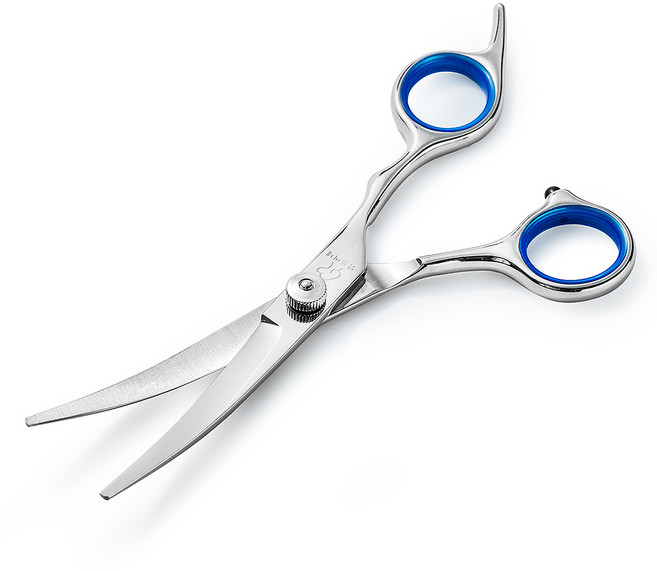 애견미용사가 추천하는 밤돌이네 커브가위 왼손 오른손 애견미용가위, 1개, 블루링+왼손가위