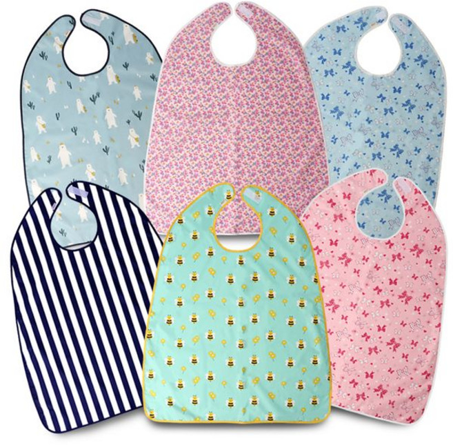 어르신 찍찍이 위생 턱받이 성인 노인 환자 방수턱받이 앞치마, 플라워(핑크), 1개