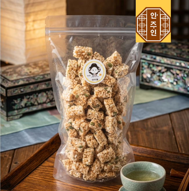 황 찐쌀강정 찐노 튀밥 오란다 조청 전통과자 오꼬시 민속, 1개, 500g