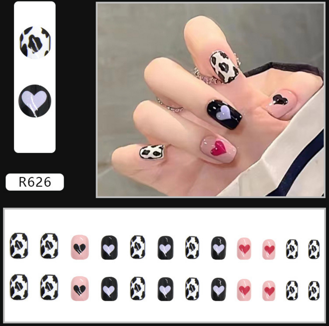 이지바이 셀프 네일팁 세트 [본품 단독 구성 / 접착제 미포함], 1개, 블랙 & 화이트& 누드 핑크 (R626)