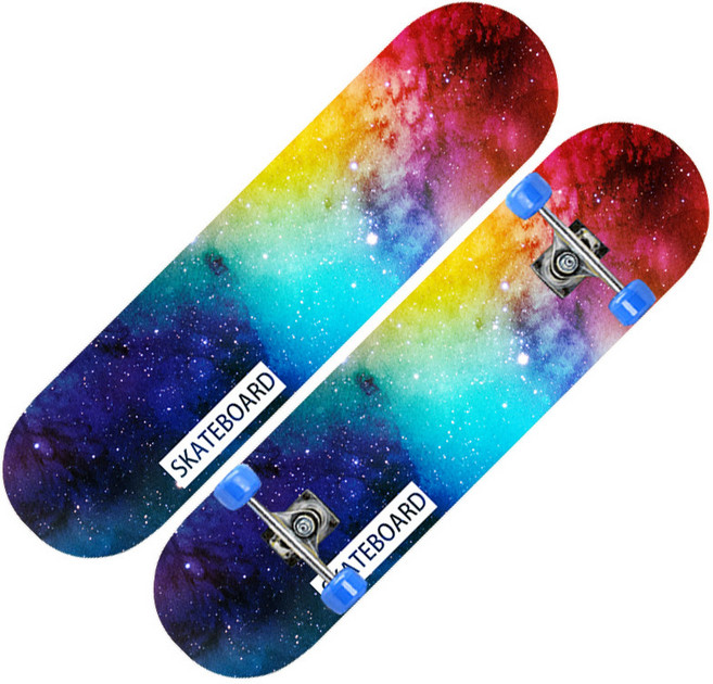 兒童楓木青少年四輪滑板男女雙面卡通雙翹板2808平板skateboard, 1個, 七彩星河
