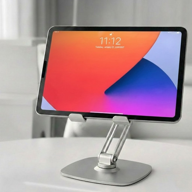 미로나 360도회전 높이조절 태블릿 거치대, 1개, 실버