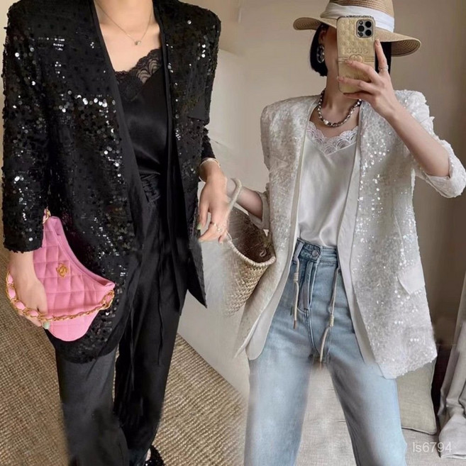 여성 봄가을 스팽글 정장 코트 블링블링 탑