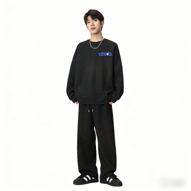 ANYOU 남녀공용 봄가을 맨투맨 세트 트렌디 넉넉핏 스포츠웨어