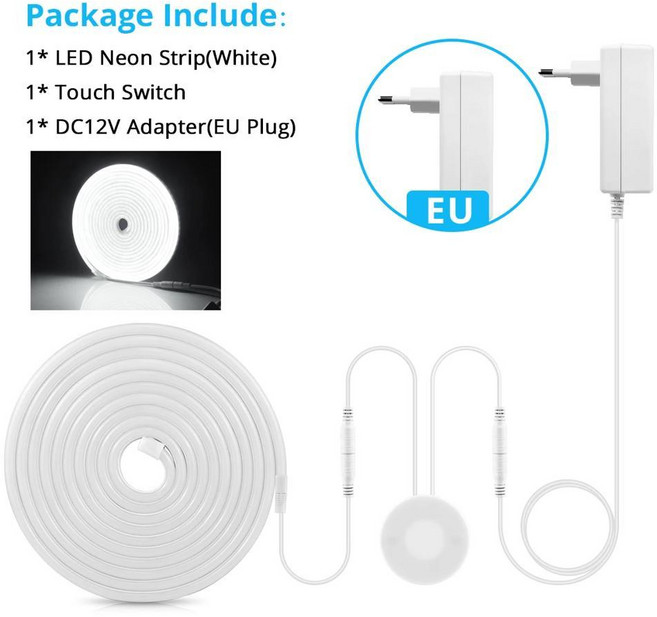 루나파몰F핸드 스윕 LED 네온 로프 조명 무단 터치 조광기 스위치 스트립 EU 전원 공급 장치 방수 220, [01] WHITE, [04] 4 메터, 01 WHITE_04 4 메터