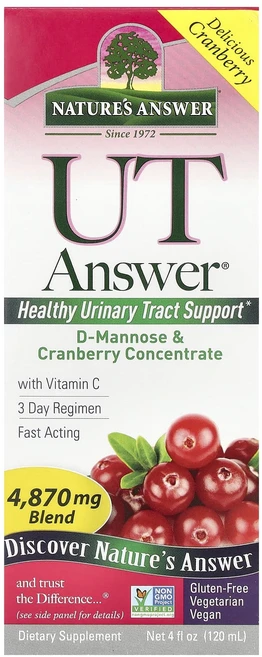 Nature's Answer UT 앤서 D-마노스 & 크랜베리 농축액 4870 mg 4 액량 온스 (120 ml), NaturesAnswerUT앤서D마노스크랜베리농축액48, 1개, 120ml - 쿠팡