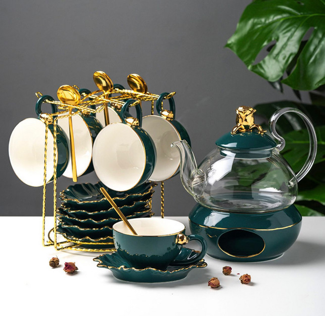 내구성 유리 크리스탈 찻주전자 커피 물 향기 차 워머 캔들 히터 세라믹 베이스, 1개