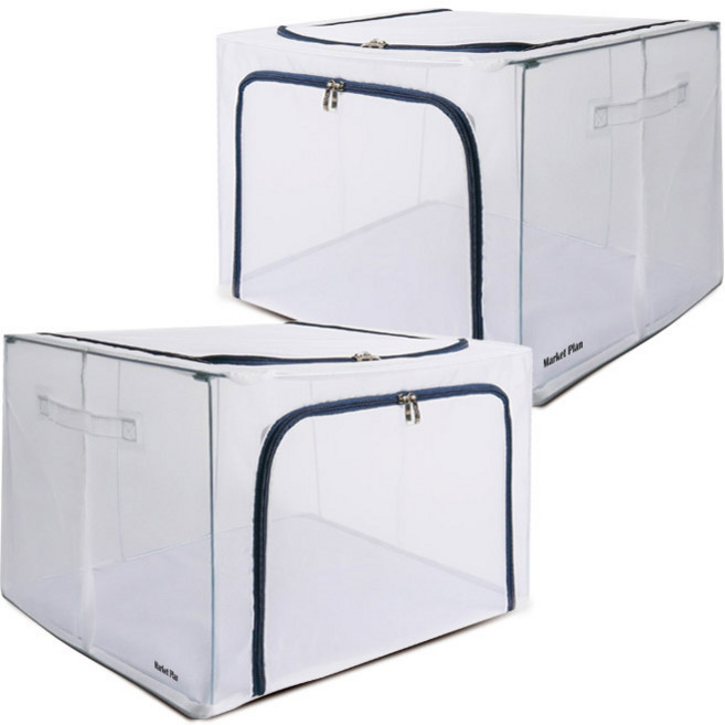 마켓플랜 투명 메쉬 리빙박스 80L, 다크그레이, 2개