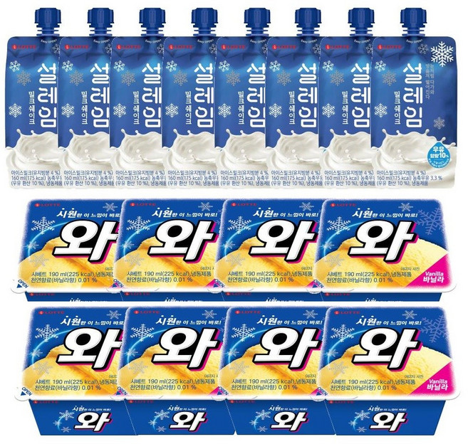 설레임 밀크쉐이크 x8 + 와 바닐라 x8, 1세트, 2.8L