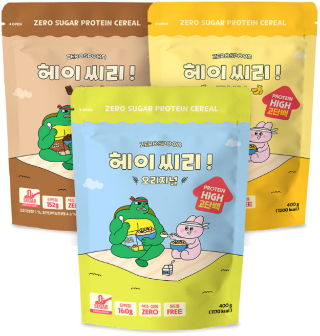 2SET 헤이씨리! 무설탕 프로틴 시리얼 400g x 2개 단백질 식단 그래놀라 대용량 초코x바나나, 3개