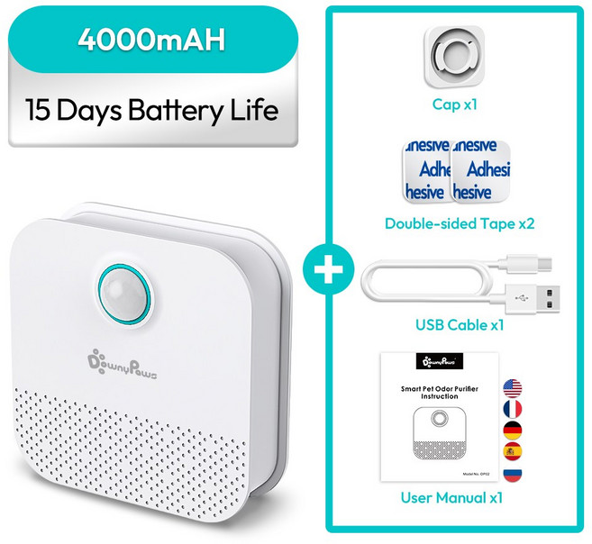 DownyPaws 스마트 고양이 냄새 청정기 쓰레기통 탈취제 애완 동물 화장실 공기 개 쓰레기 4000mAh, 1개