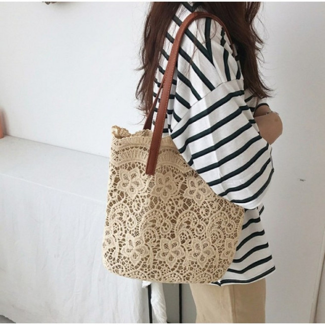 레이스 에코백 숄더백 데일리백